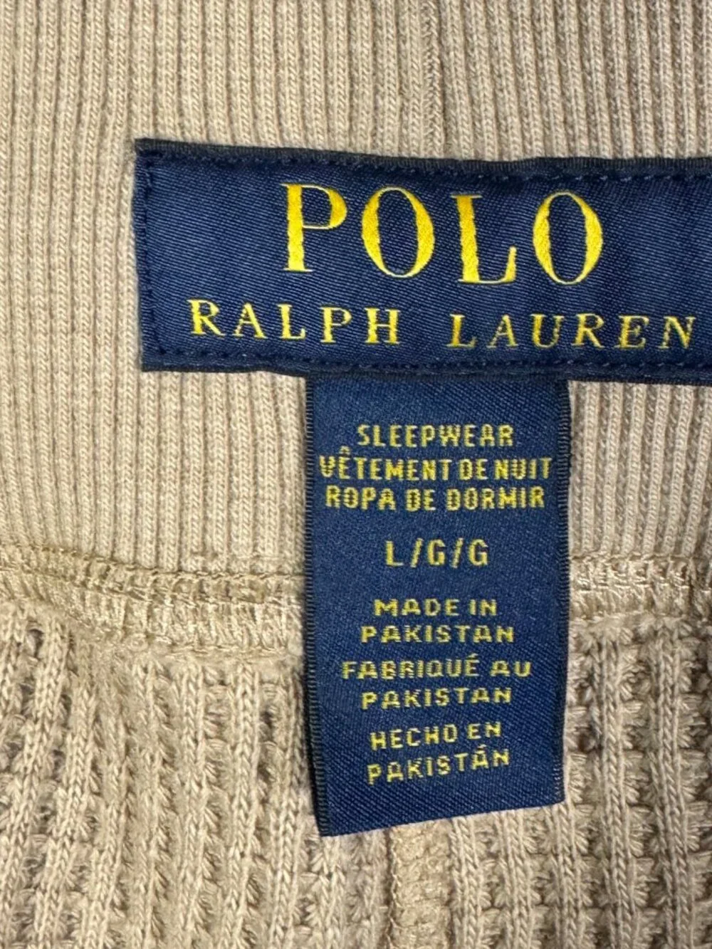Polo Ralph Lauren Jogger Pants Mens L Beige Waffle Knit Thermal Lounge Sleepwear